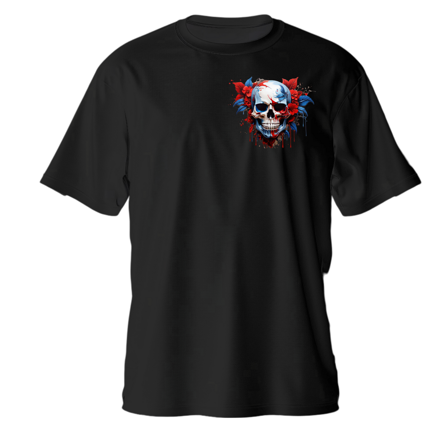 Drop Shoulder Half Sleeve - Black (Red And Blue Skull)