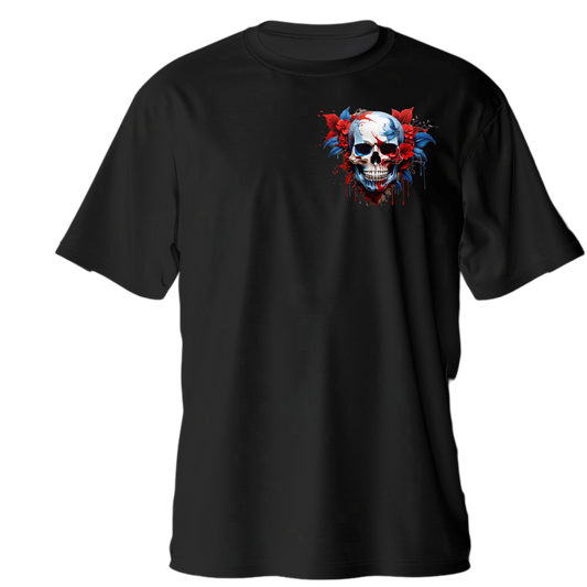 Drop Shoulder Half Sleeve - Black (Red And Blue Skull)